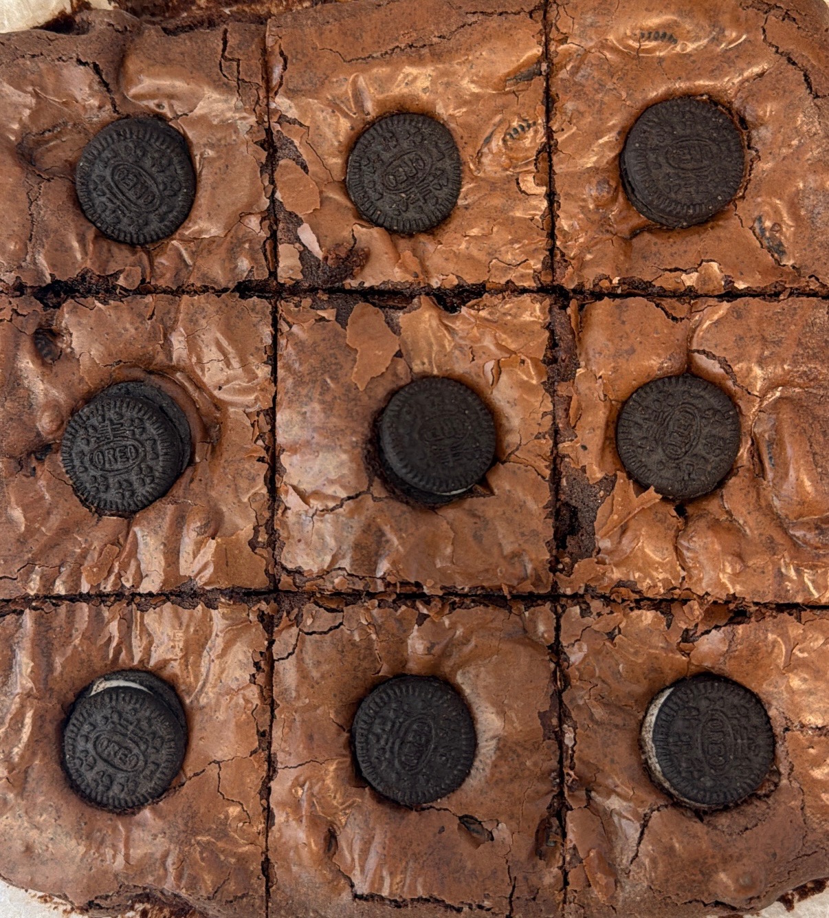 Oreo brownies cut into squares