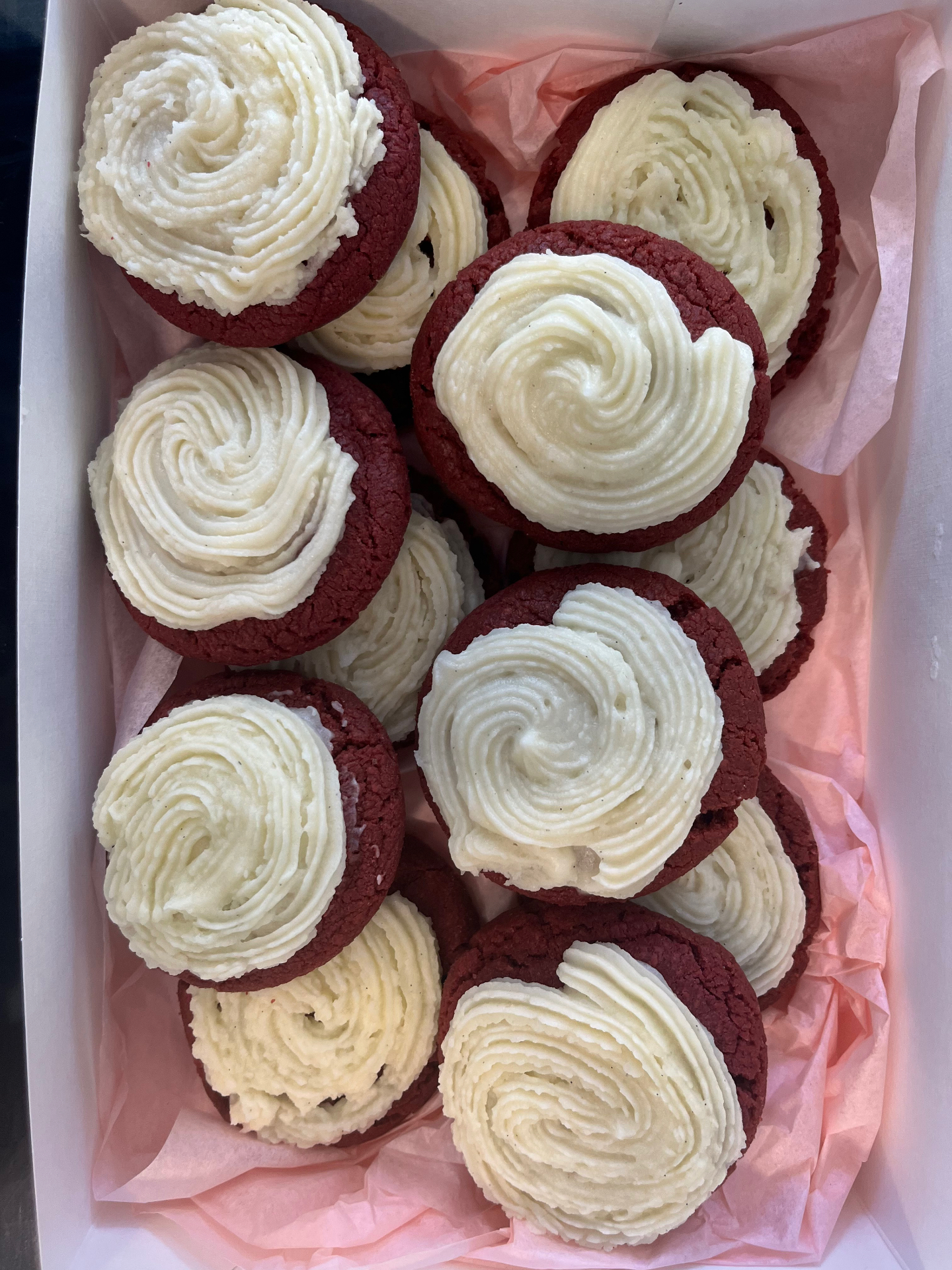 Red velvet cookies with cream cheese frosting